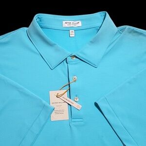 NEW Peter Millar Mens Golf Performance Stretch 2XL Stripe Blue Polo Shirt